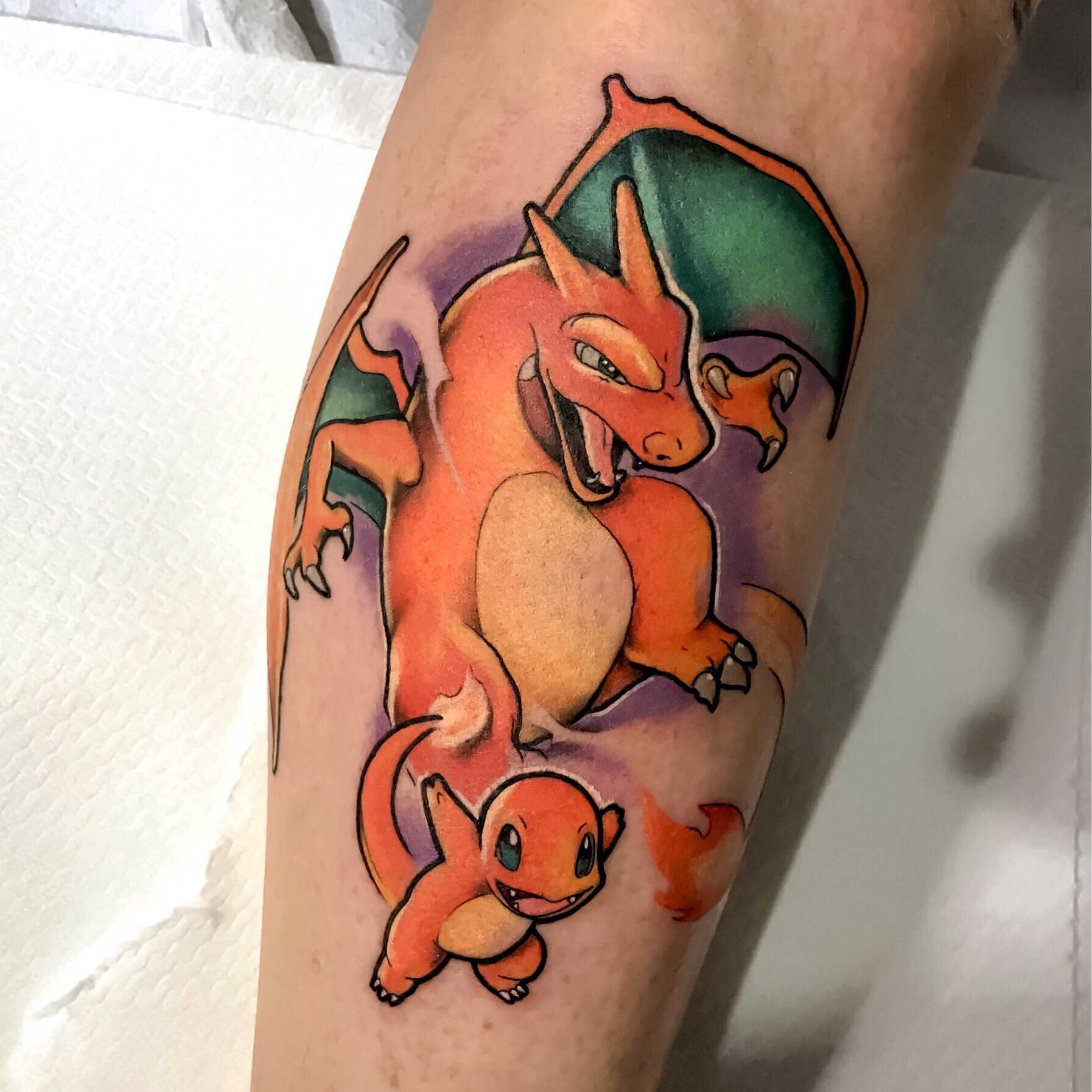 Tattoo Pokemon Glumanda Glurak Farbe